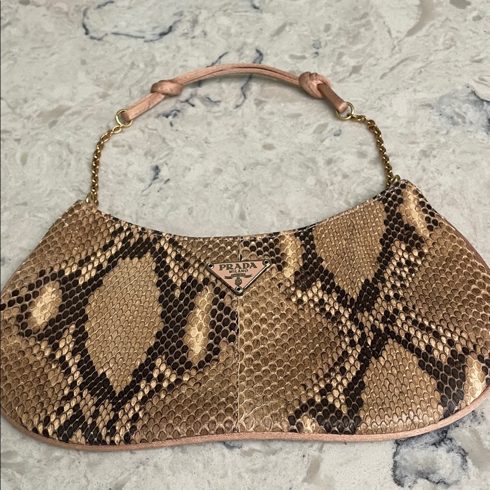 Prada Beige Snake Print Shoulder Bag Vintage
